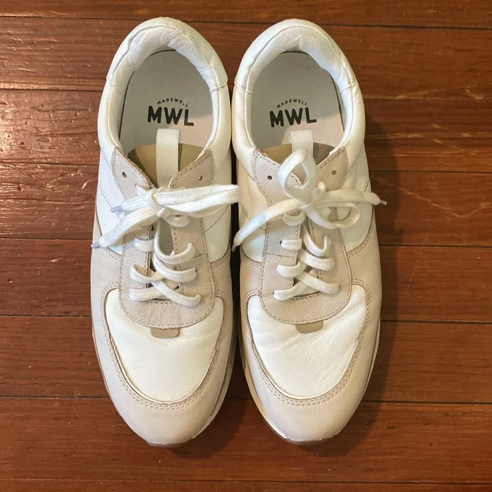Madewell Men's White and Tan Sneakers Tennis Shoes Size 9.5